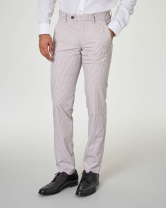 Pantalone chino micro quadretto beige e bianco