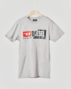 T-shirt grigia mezza manica con logo mix stampato 10-16 anni