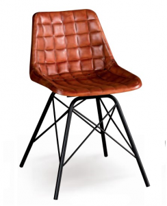 Klint - Sedia rivestita in pelle trapuntata, colore marrone in stile vintage, dimensione: cm 45 x 50 x 77 h