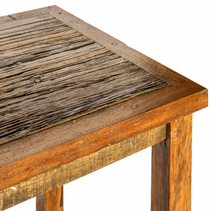 Tavolo in legno di teak top con assi recuperate da vecchie ferrovie indiane