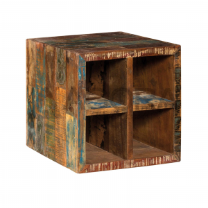 Farm + - Cubo componibile portaoggetti in legno massello riciclato, colore naturale invecchiato in stile vintage, dimensione: cm 40 x 36 x 40 h