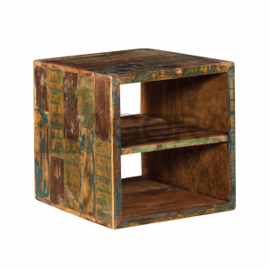 Farm 1 - Cubo componibile portaoggetti in legno massello riciclato, colore naturale invecchiato in stile vintage, dimensione: cm 40 x 36 x 40 h