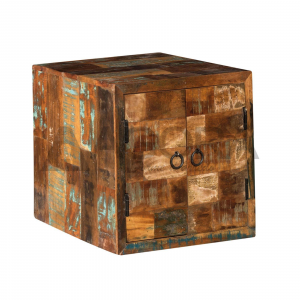 Farm 2 Ante - Cubo componibile portaoggetti in legno massello riciclato, colore naturale invecchiato in stile vintage, dimensione: cm 40 x 36 x 40 h