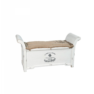 Chemin - Panchetta box contenitore in legno massello, colore bianco decapato stile provenzale, dimensione: cm 120 x 42 x 62 h