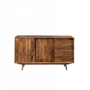 Larsen - Credenza 2 ante e 4 cassetti, in legno di acacia, colore naturale in stile vintage, dimensione: cm 150 x 42 x 85 h