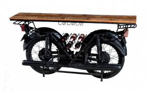 Motordouble - Consolle Bar portabottiglie riproduzione retro motociclette in stile industrial vintage, dimensione: cm 183 x 46 x 94 h