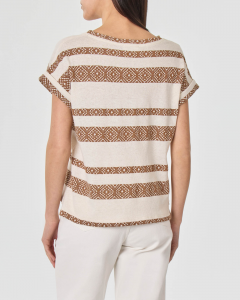 T-shirt color avorio in misto cotone con disegni stile navajo color noce