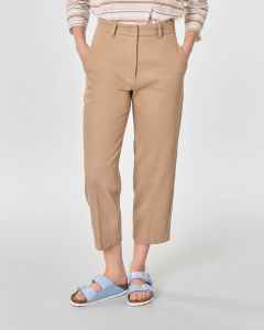 Pantalone cropped in drill di cotone color beige