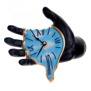 Orologio da muro Mano nero/azzurro in resina decorata a mano