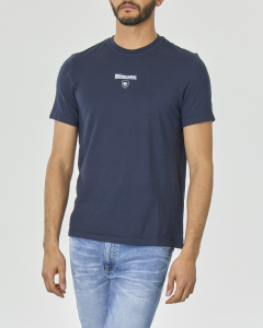 T-shirt blu mezza manica in cotone fiammato