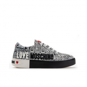 Sneakers bianche con logo all over Love Moschino