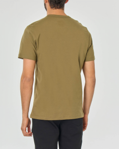 T-shirt verde militare mezza manica con logo bollo riflettente stampato
