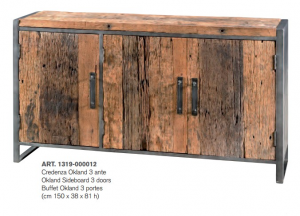 Okland - Credenza 3 ante, in legno di acacia e metallo, colore naturale in stile industrial, dimensione: cm 150 x 38 x 81 h