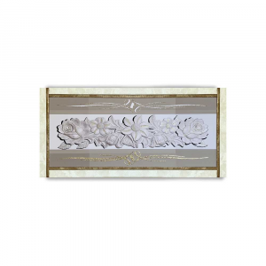 Quadro Ariel ecopelle crema disegno floreale 1 canvas+glitter oro nero 132x62cm