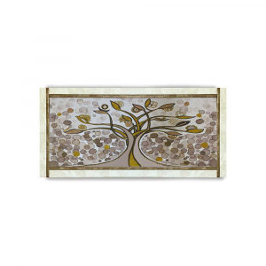 Quadro Ariel ecopelle crema albero della vita 26 canvas+glitter oro rame 132x62