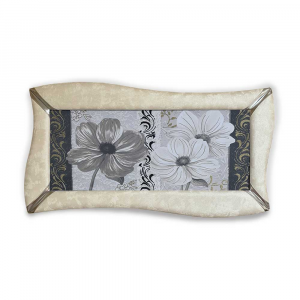 Painting print on canvas Betti eco-leather cream floral 148x78cm 