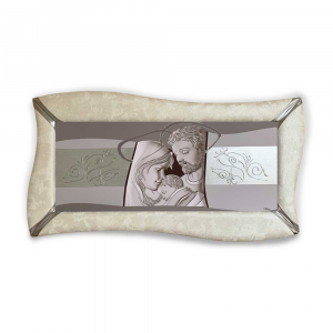 Quadro betti ecopelle crema capezzale sacra famiglia 7 argento a rilievo 148x78