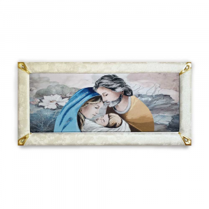 Quadro boreale ecopelle crema capezzale sacra famiglia 26 glitter argento 139x69