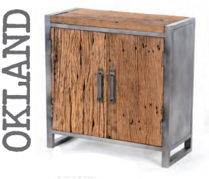 Okland - Piccola Credenza 2 Ante, in legno di acacia e metallo, colore naturale e acciaio stile industrial, dimensione: cm 80 x 35 x 80 h