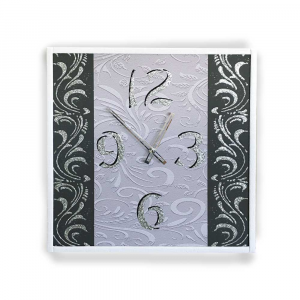 Wall clock frame white eco-leather floral 57x57cm