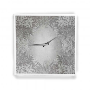 Orologio da parete cornice ecopelle bianca floreale 25 glitter argento 57x57 cm