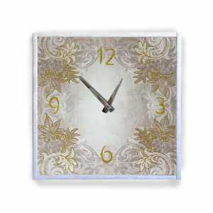 Orologio da parete cornice in ecopelle crema floreale 25 glitter oro 57x57 cm