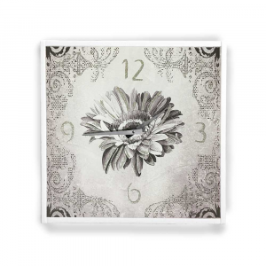 Wall clock frame white eco-leather floral 57x57 cm