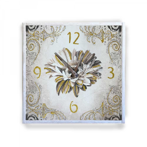 Wall clock frame in eco-leather cream floral 57x57 cm