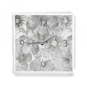 Orologio da parete cornice ecopelle bianca astratto 34 glitter argento 57x57 cm