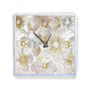 Wall clock frame in eco-leather cream abstract 57x57 cm
