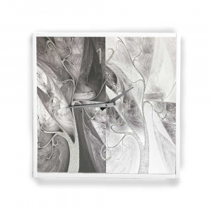 Orologio da parete cornice ecopelle bianca astratto 35 glitter argento 57x57 cm