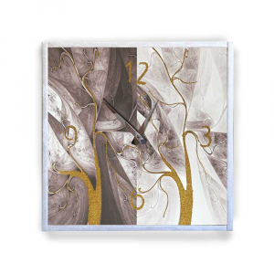 Orologio da parete cornice in ecopelle crema astratto 35 glitter oro 57x57 cm