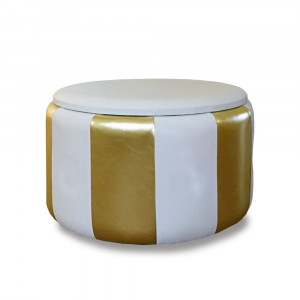 Pouf Beverly contenitore in ecopelle bianco oro diam 65x42cm lav artigianale