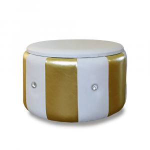 Pouf Beverly contenitore in ecopelle bianco oro diam 65x42cm con strass