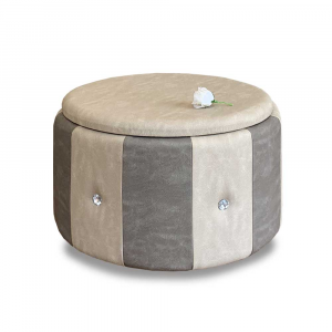 Pouf Beverly container in eco-leather grey & beige diam 65x42cm