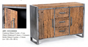 Okland - Credenza 2 Ante e 3 cassetti, in legno di acacia e metallo, colore naturale e acciaio in stile industrial, dimensione: cm 120 x 35 x 80 h