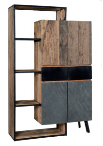 Next - Stipo dalle forme moderne in legno massello, colore naturale e grigio in stile vintage, dimensioni: (cm 120 x 40 x 190 h)
