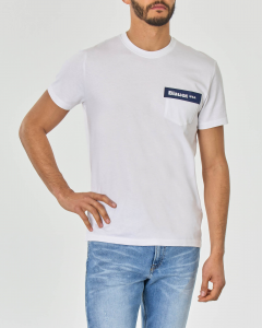 T-shirt bianca mezza manica con taschino e nastro blu