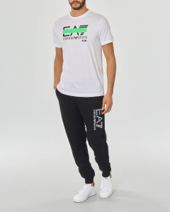 T-shirt bianca mezza manica con logo EA7 e fascia verde fluo