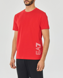 T-shirt rossa in cotone stretch con logo e maxi aquila stampati in contrasto sul fianco