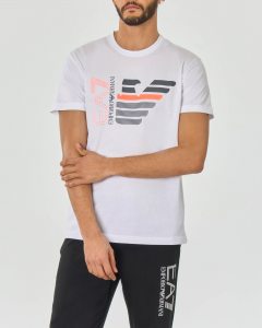 T-shirt bianca mezza manica con logo e maxi aquila stampati in contrasto