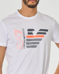 T-shirt bianca mezza manica con logo e maxi aquila stampati in contrasto