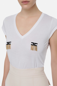 Elisabetta Franchi T-shirt with Golden Fringes