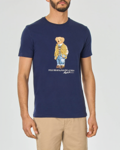 T-shirt blu mezza manica custom slim-fit con Polo Bear stampato