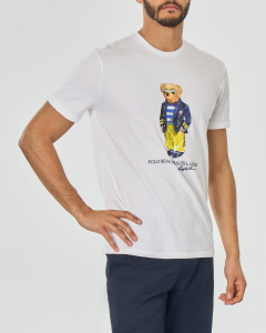 T-shirt bianca mezza manica custom slim-fit con Polo Bear stampato