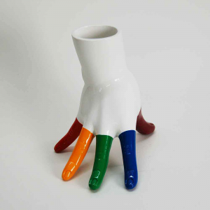 Vase Holder Pot Pencil holder Mano in multicolor white decorated resin