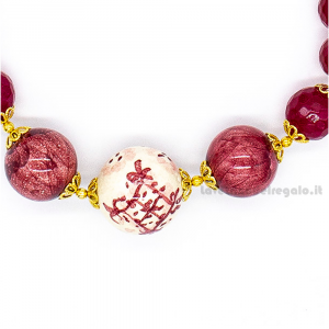 Collana con agata amarena e rosa e sfere in ceramica di Caltagirone - Gioielli Siciliani