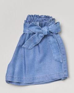 Short in puro tencel chambray con elastico e cintura da allacciare in vita 4-7 anni