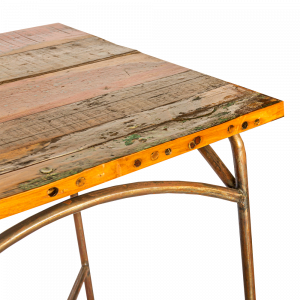 Tavolo bar con top in legno di teak recuperato dalle vecchie barche e gambe in ferro #1277ID585