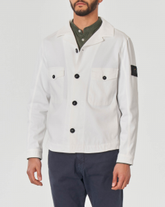 Giacca camicia bianca in cotone stretch con tasche applicate e logo patch